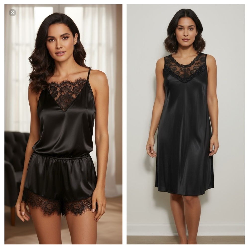 🌹004 COMBO: Black lace accented sleepwear size M